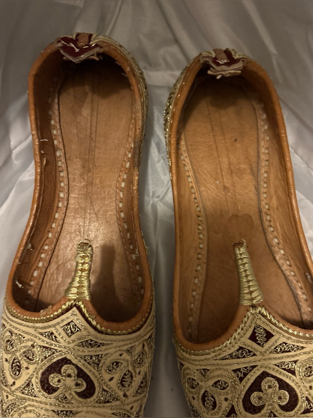 Cream and Tan Embroidered Women's Moccasin Flats